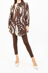Camicia lunga in viscosa GeoFusion con collo coreano