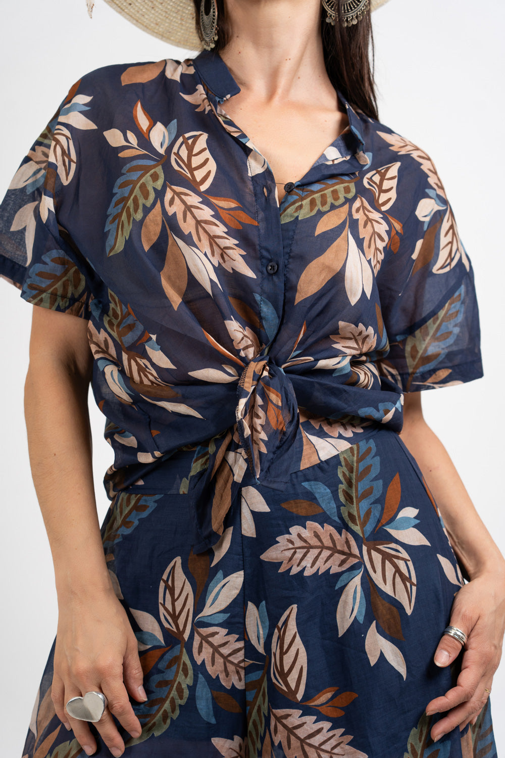 Camicia velata in cotone fantasia Forest Leaf