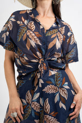Camicia velata in cotone fantasia Forest Leaf