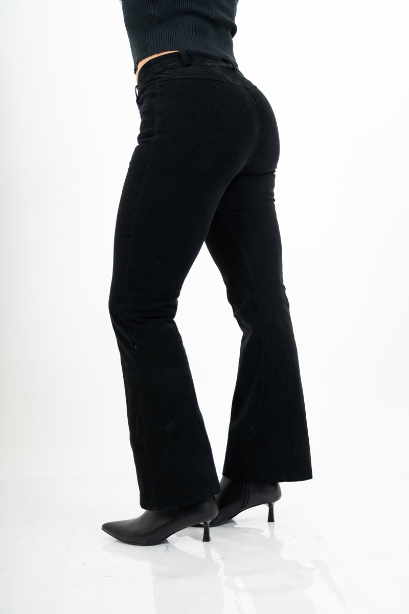 Pantalone a Coste a Zampa in Cotone – Nero