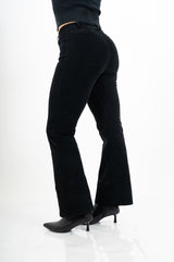 Pantalone a Coste a Zampa in Cotone – Nero