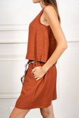 Completo in Tencel e Lino con Top Smanicato e Bermuda