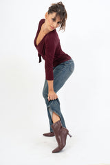 Tronchetti eleganti in ecopelle bordeaux con tacco kitten heel