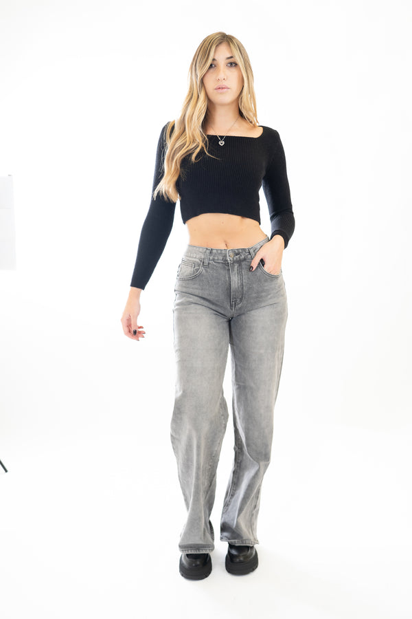 Jeans wide leg grigio