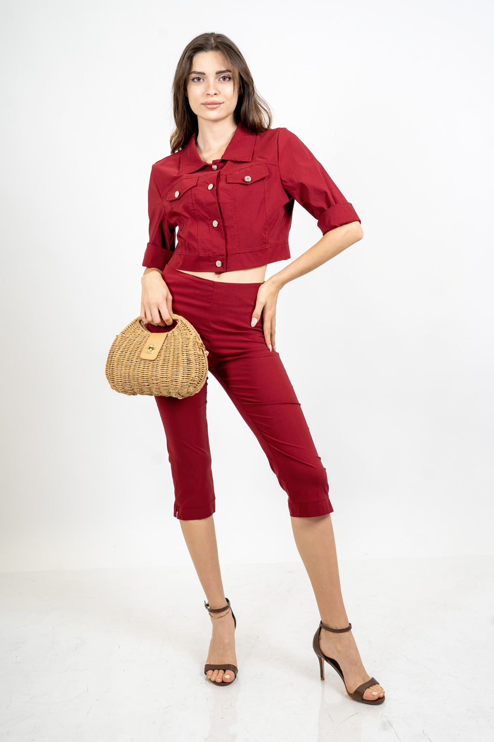 Giacchino crop stile denim in viscosa elasticizzata