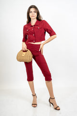 Giacchino crop stile denim in viscosa elasticizzata