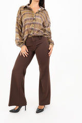 Pantalone svasato in crep con baschina alta Marrone