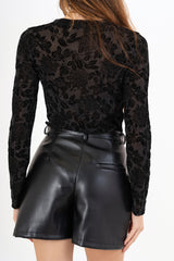 Body in tulle lurex con disegno floccato