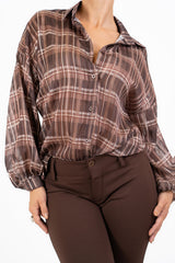 Camicia in georgette velata ShineCheck con lurex