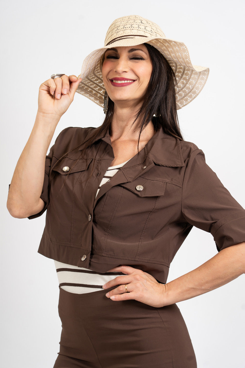 Giacchino crop stile denim in viscosa elasticizzata