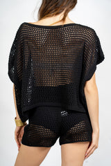 Completo rete crochet con shorts.