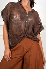 Camicia Over Traforata con Inserti in Pizzo