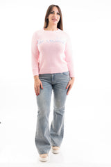 modella indossando Maglia over 100% cotone con scritta ricamata “No Vabbé” colore