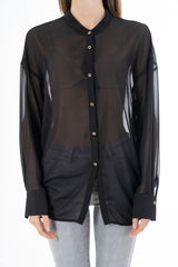 Camicia lunga in georgette velata con scollatura incrociata sul retro