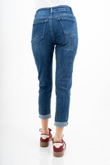 Jeans mom fit a vita alta lavaggio medio elasticizzato