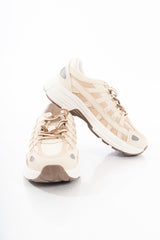 Sneakers donna multistrato con inserti beige e dettagli marroni