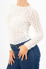 Maglia goffrata girocollo semi-trasparente