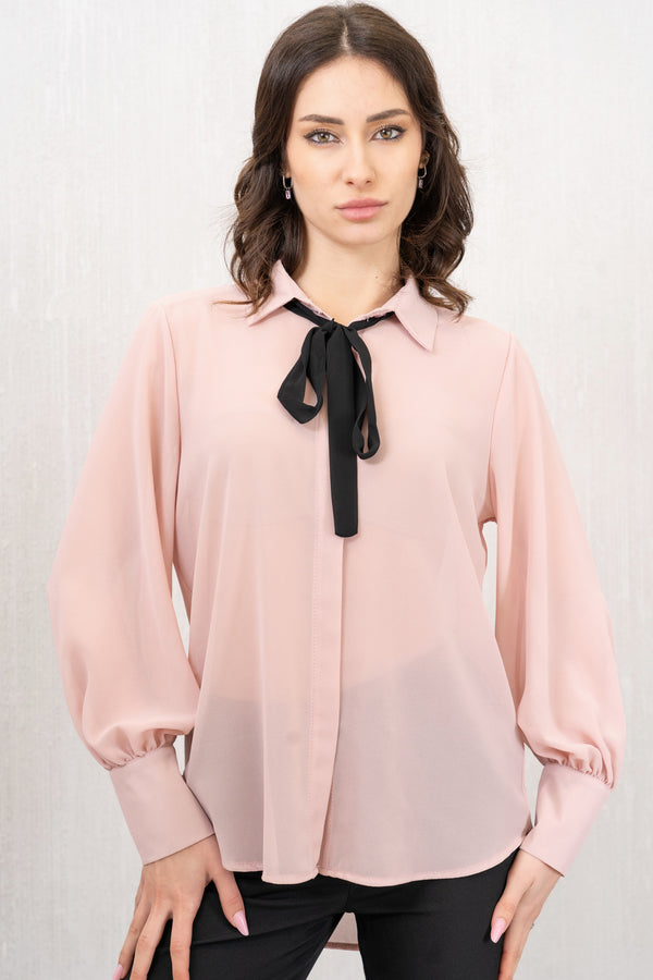 Camicia Georgette rosa con Cravattina nera