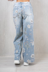 Jeans wide leg stampa fiorata