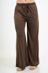 Pantalone palazzo in viscosa elasticizzata con coulisse Made in Italy.