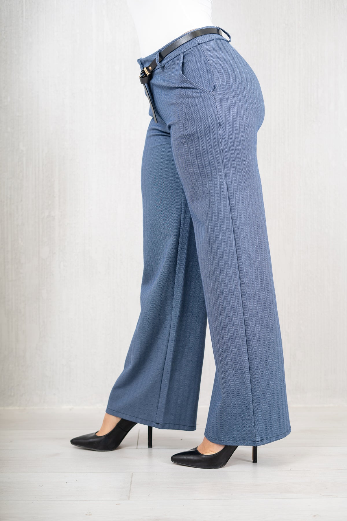 Pantalone palazzo elastico spinato blu jeans