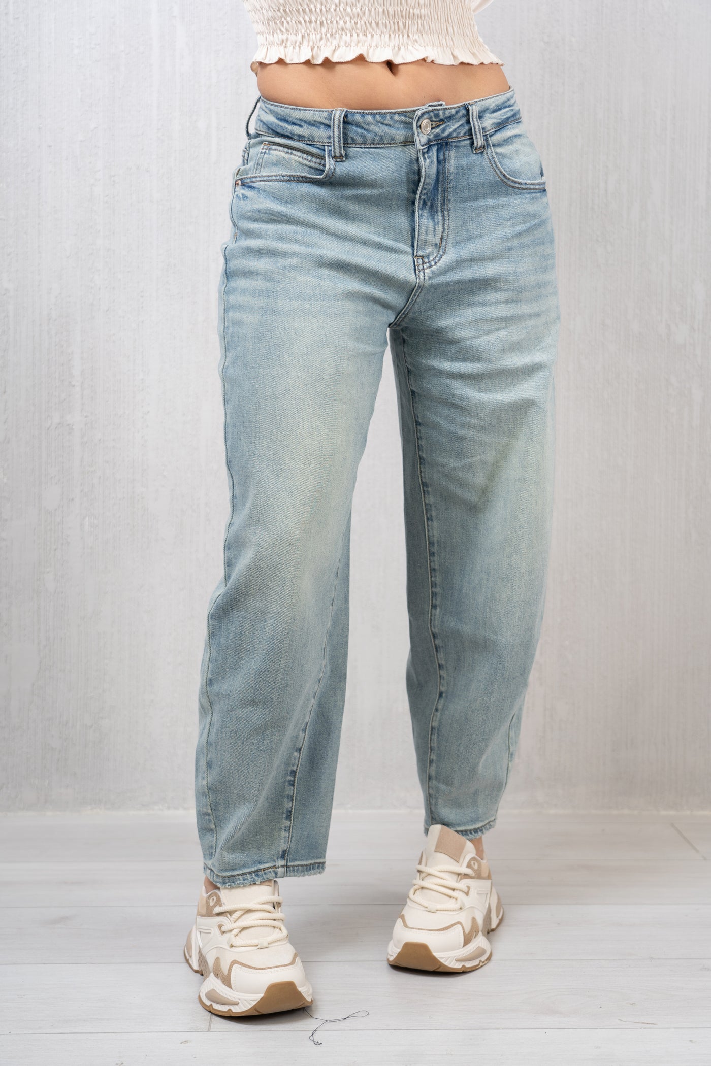 Pantalone Balloon in Jeans Elasticizzato Lavaggio The