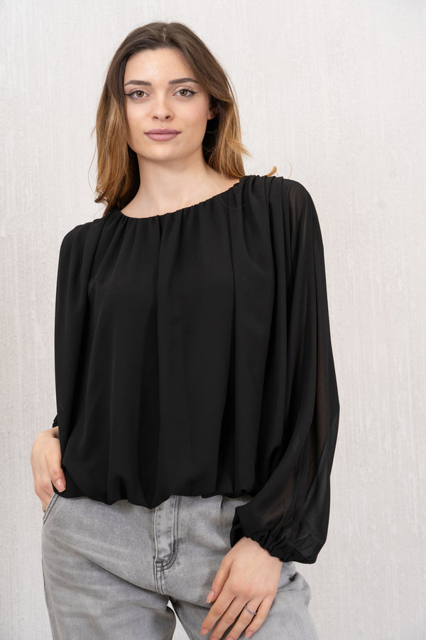 Blusa in georgette effetto palloncino nera