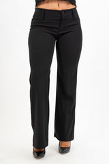 Pantalone svasato in crep con baschina alta nero