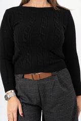 modella indossando Maglioncino SoftTrecce colore Nero Unica