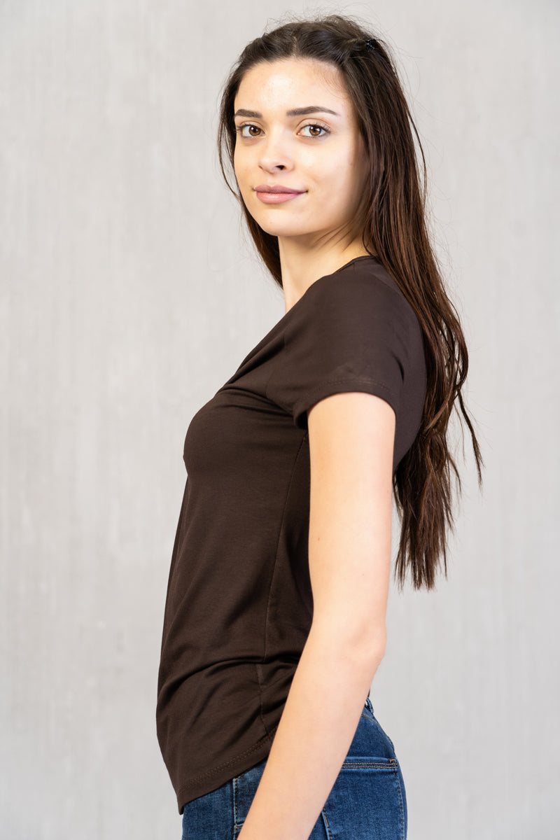 Maglia in viscosa con scollo a V arricciato e dettaglio metal