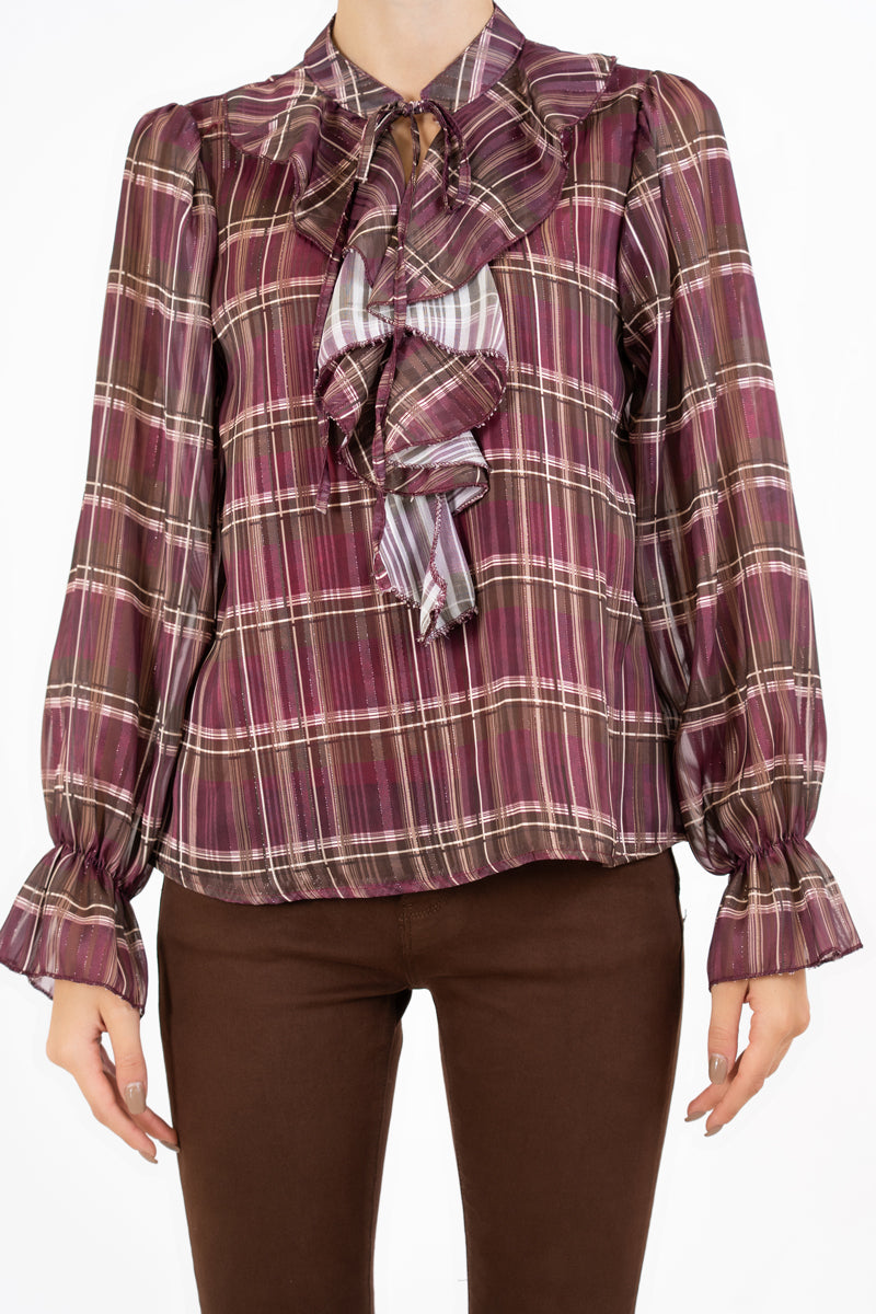 Maglia ShineCheck in georgette con rouche e lurex