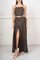 Completo Donna Top Crop e Gonna Pareo Lunga in Misto Viscosa