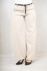 Pantalone palazzo elastico spinato beige