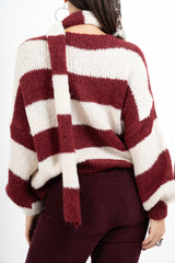 Cardigan a righe in misto lana con sciarpa coordinata