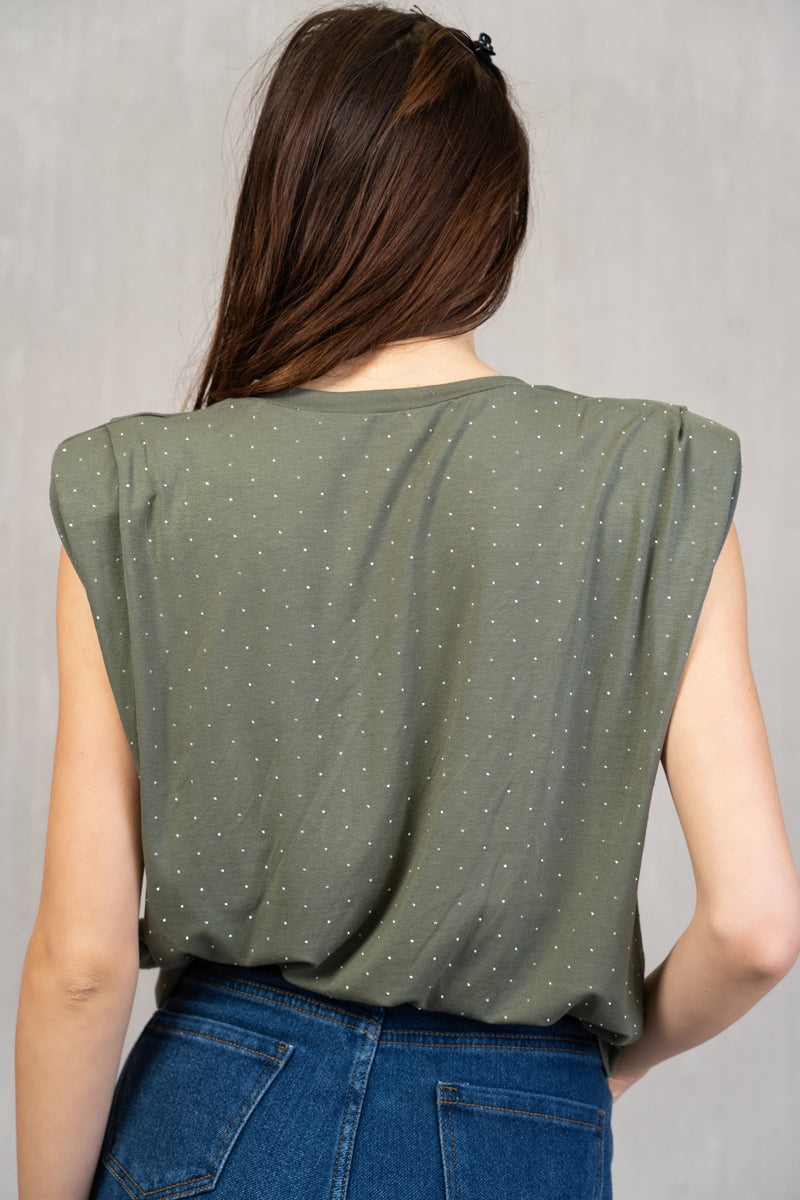 Maglia in viscosa con strass e giromanica ampio