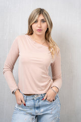 Maglia in Misto Viscosa con Lyocell e Scollo Drappeggiato