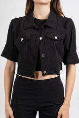 Giacchino crop stile denim in viscosa elasticizzata.
