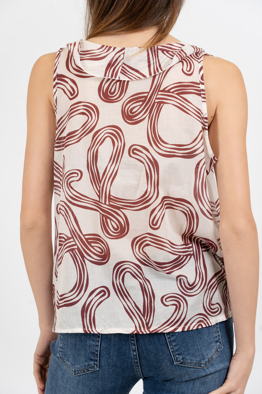 Blusa fantasia Onde Grafiche con balze in cotone.