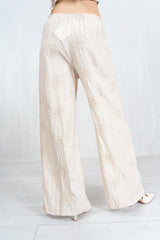 Pantalone ricamato in lino e viscosa