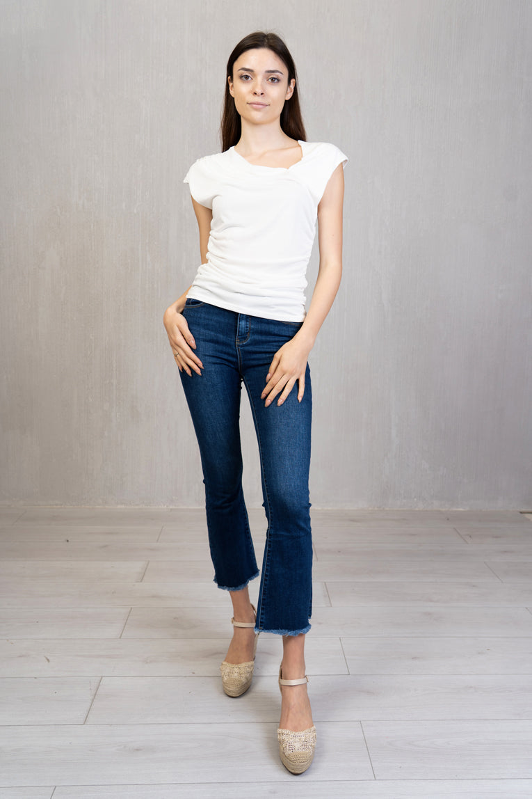 Maglia Asimmetrica Drappeggiata con Scollo a V in Viscosa