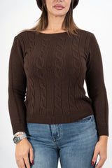 modella indossando Maglioncino SoftTrecce colore Marrone Unica