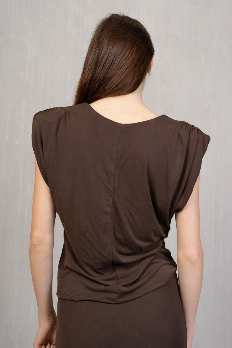 Maglia in Viscosa con Spalla Arricciata e Spallina Integrata