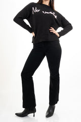 Pantalone a Coste a Zampa in Cotone – Nero