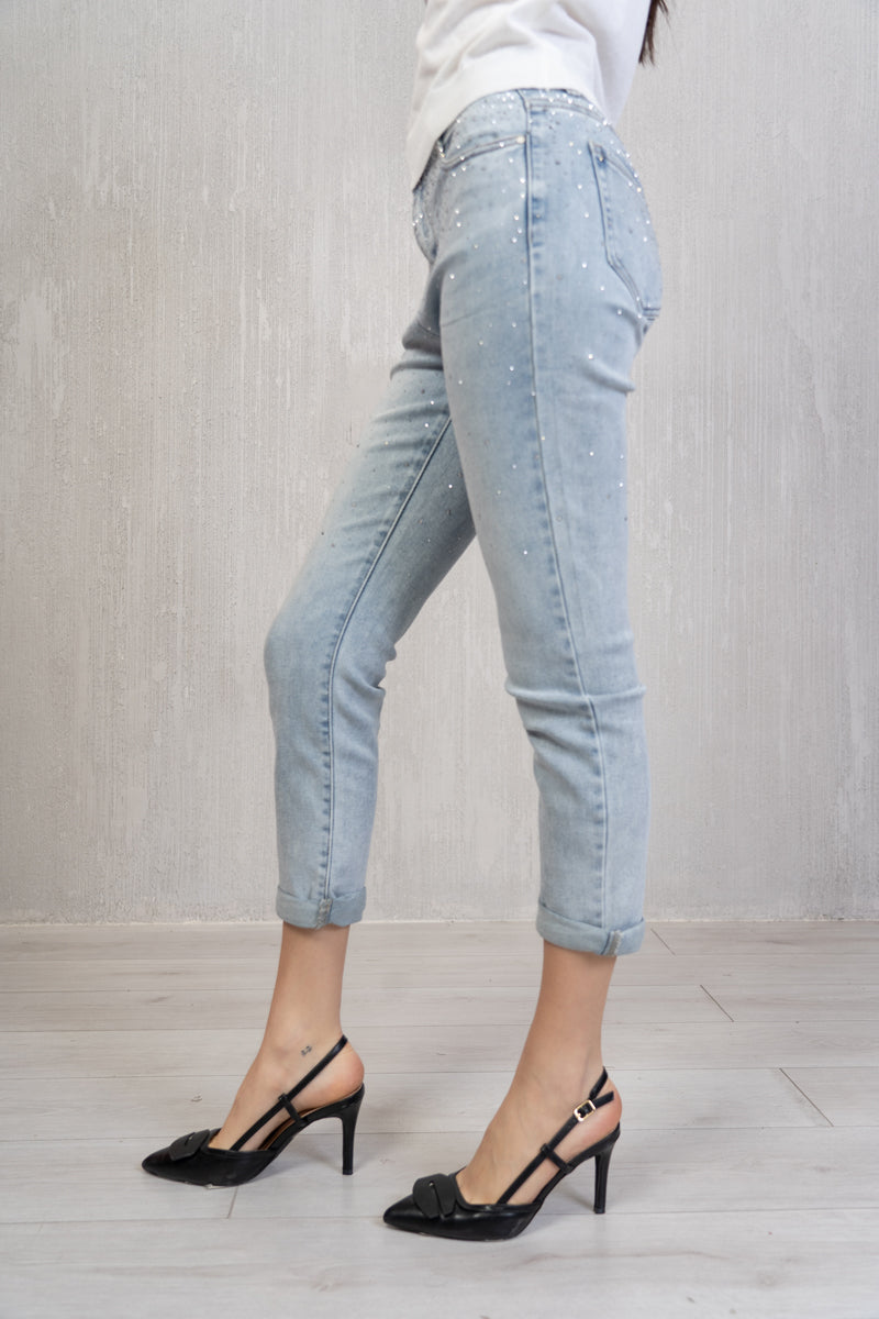 Jeans relaxed fit con microstrass