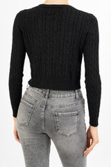 Cardigan corto in lurex con disegno a treccia