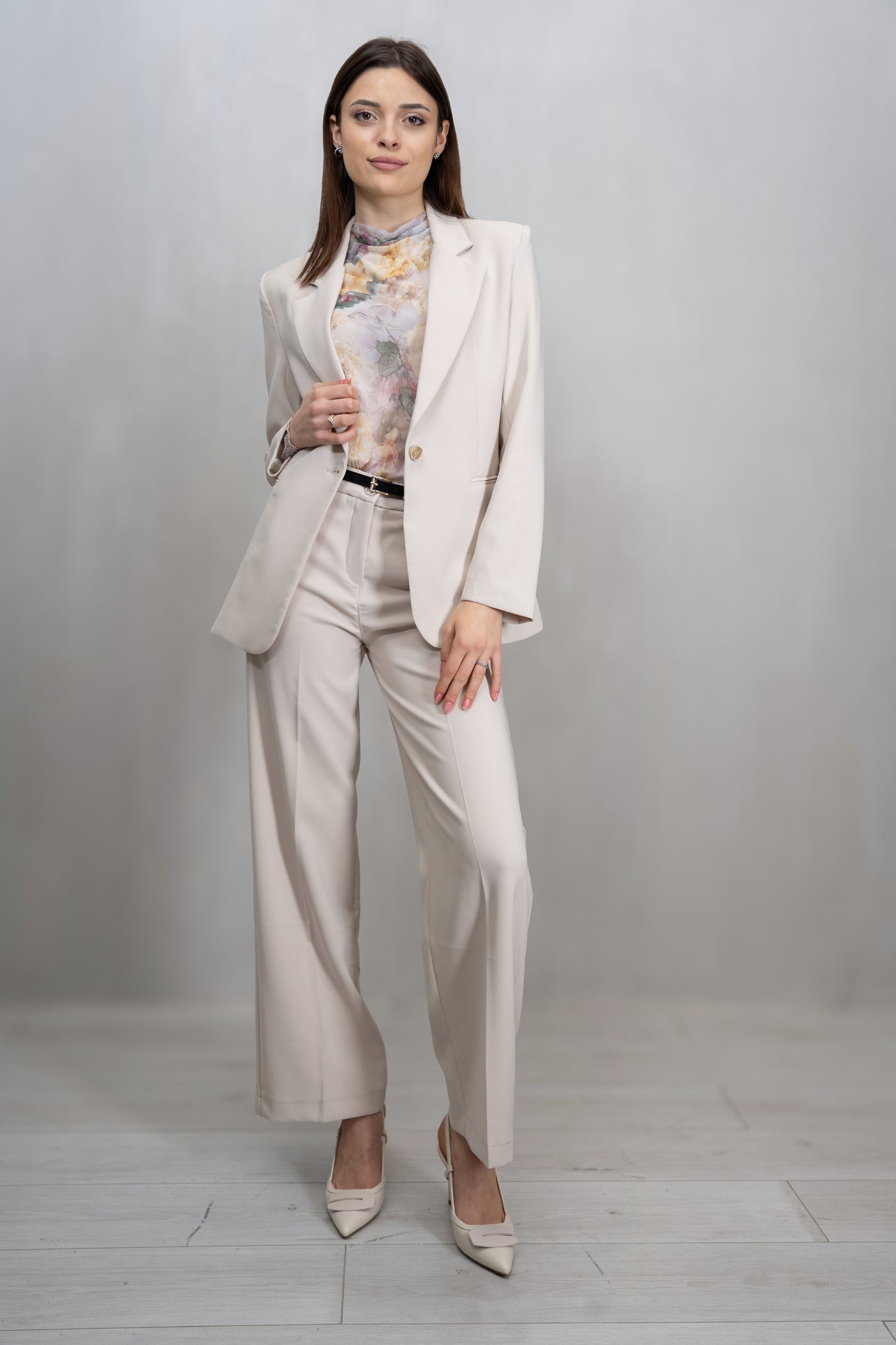 Pantalone palazzo in Tessuto Tecnico Elasticizzato Beige