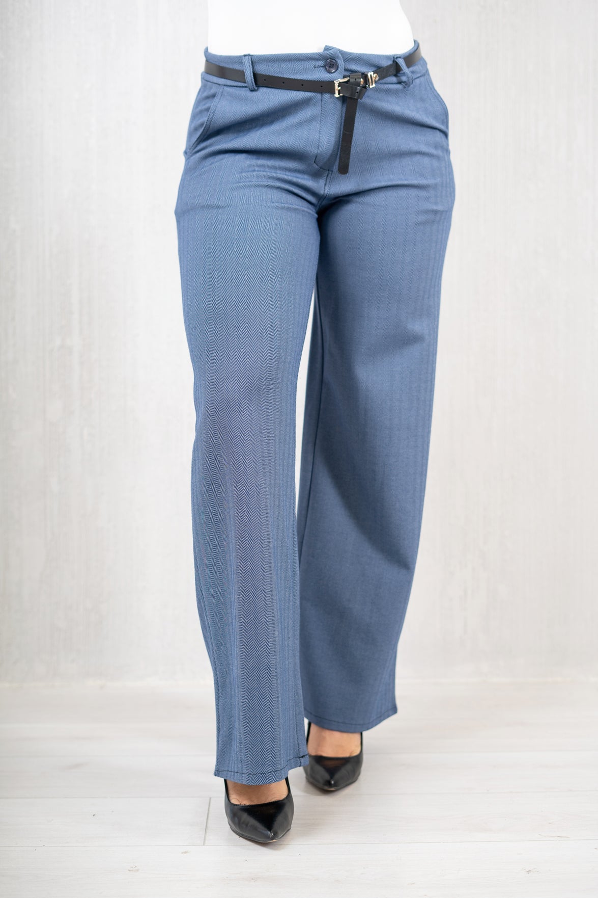 Pantalone palazzo elastico spinato blu jeans