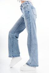 Jeans donna straight leg a vita regolare in denim con fondo dritto