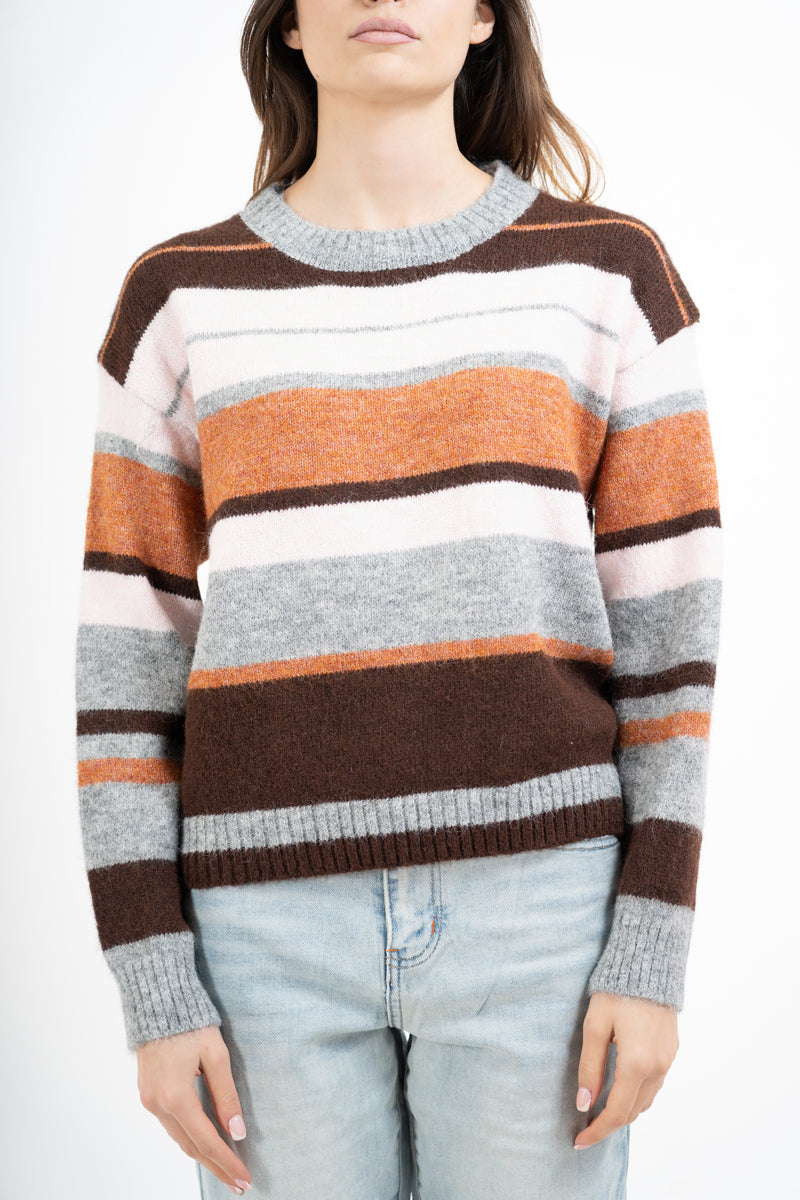 Maglione a righe in misto lana con spalla scesa