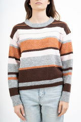 Maglione a righe in misto lana con spalla scesa